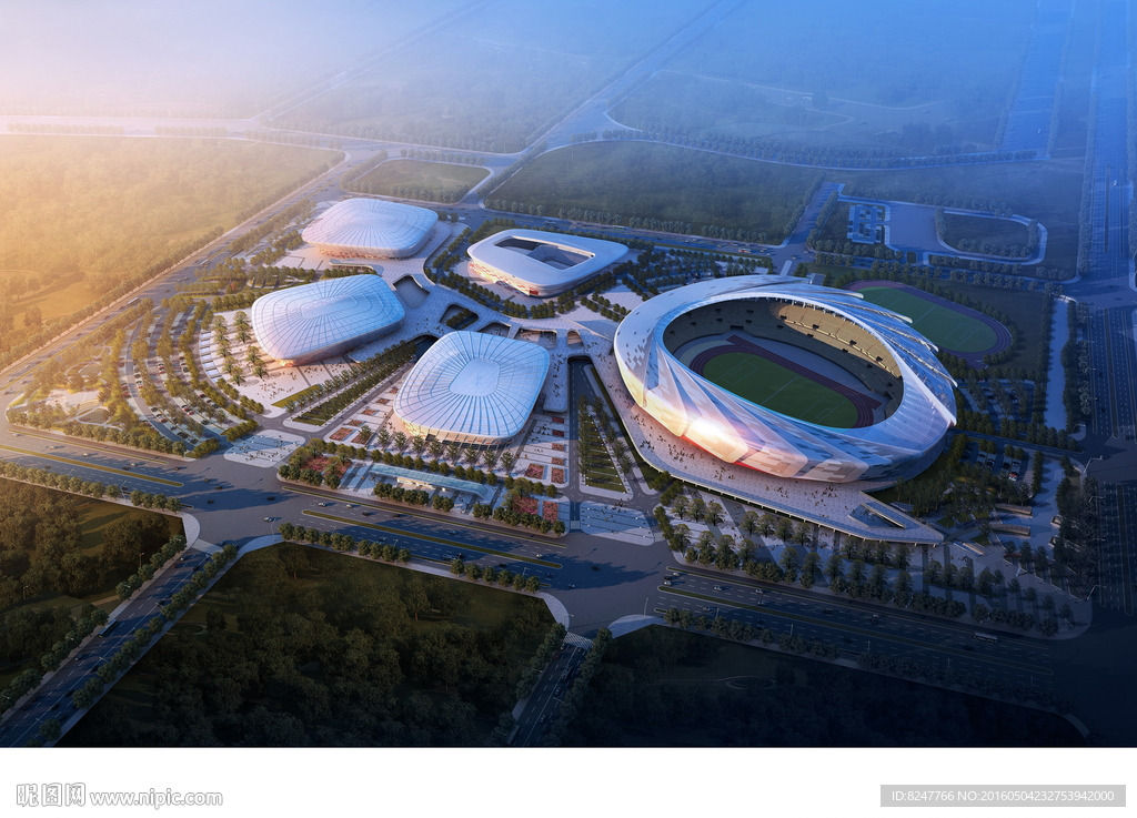 体育馆黄昏建筑效果图