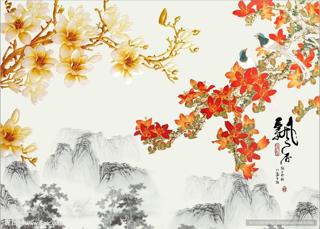 彩雕玉兰花