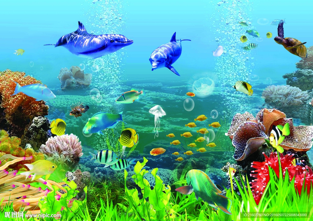 精品3d海洋背景墙