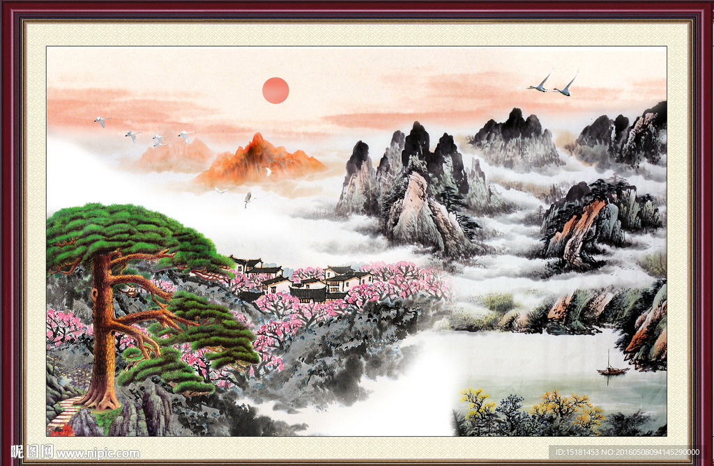 国画迎客松