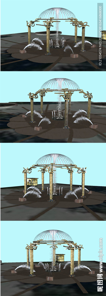 欧式建筑区旱喷泉SU模型