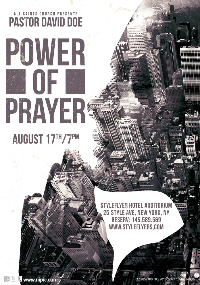 创意黑白城市祈祷海报