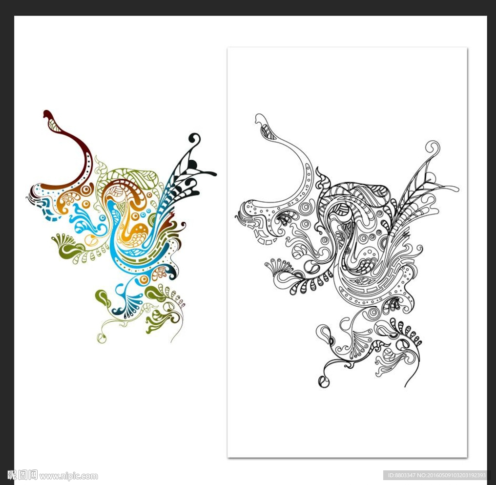 凤凰描线 艺术玻璃