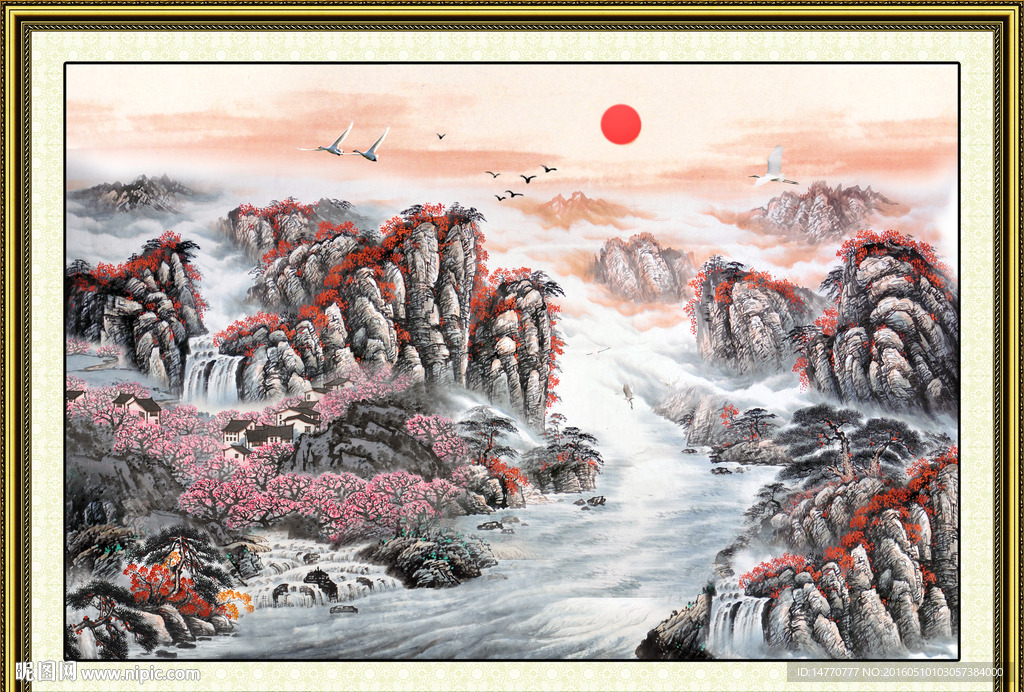 旭日东升 国画山水