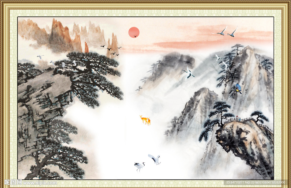 巨幅国画风景 旭日