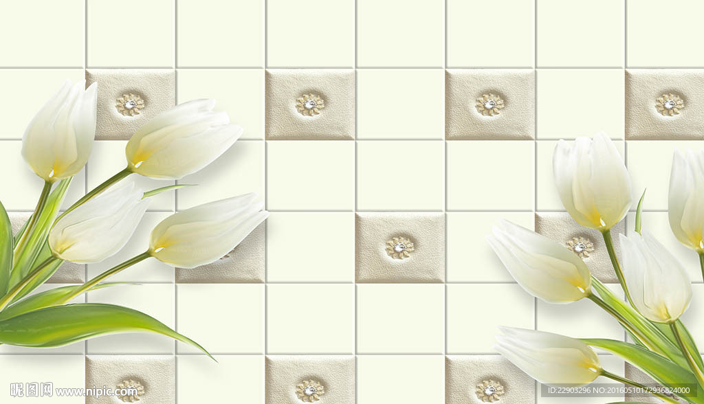 现代简约优雅百合花朵花卉背景墙