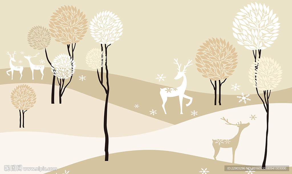 现代简约优雅花卉树木背景墙