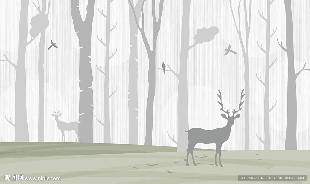 现代简约抽象树木麋鹿背景墙