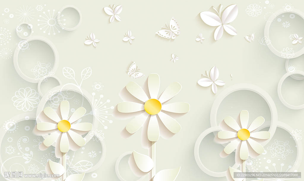 现代简约优雅白色花朵背景墙