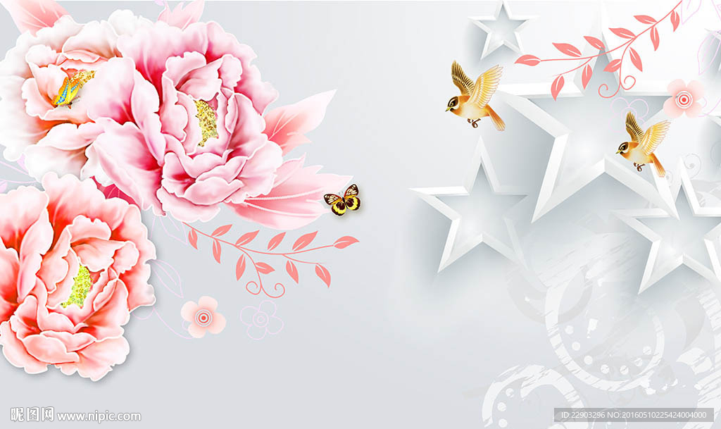 现代简约优美牡丹花朵背景墙