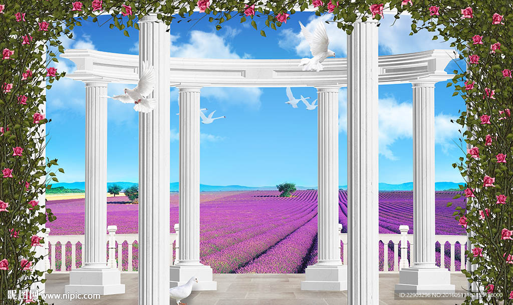 现代简约罗马柱拱门背景墙