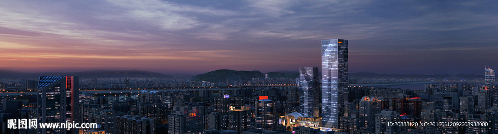 城市黄昏动画 城市鸟瞰夜景
