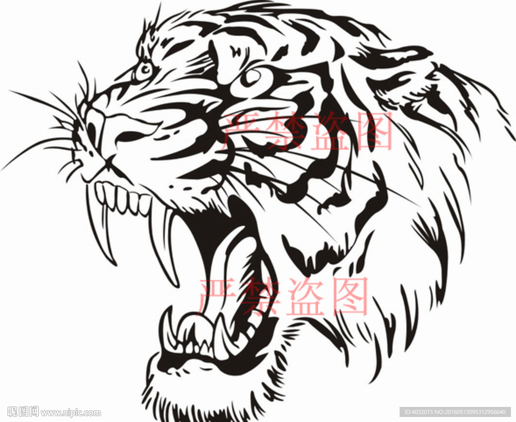 黑白单色动物老虎打火机雕刻图