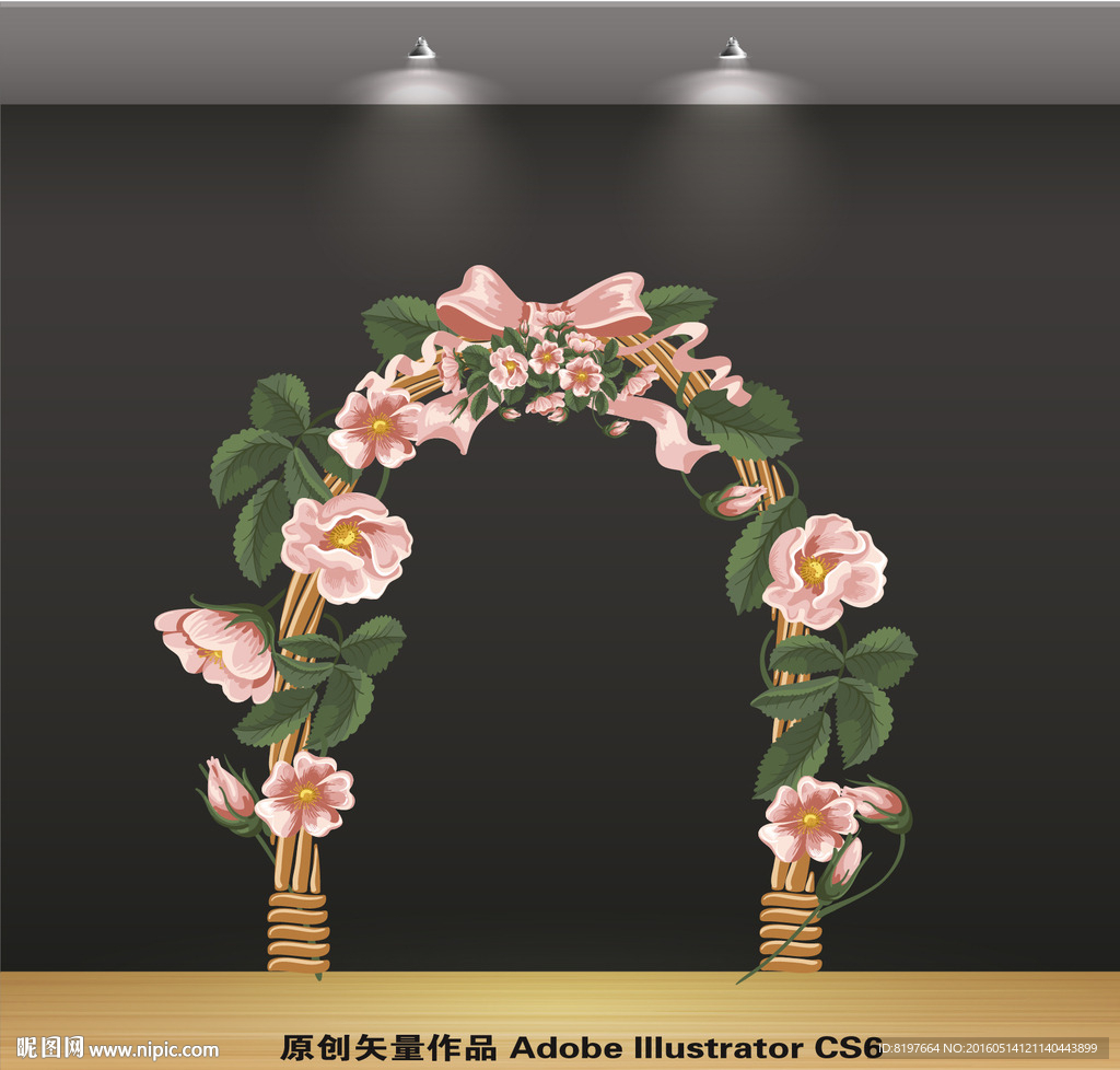 复古花朵婚礼婚庆矢量拱门设计