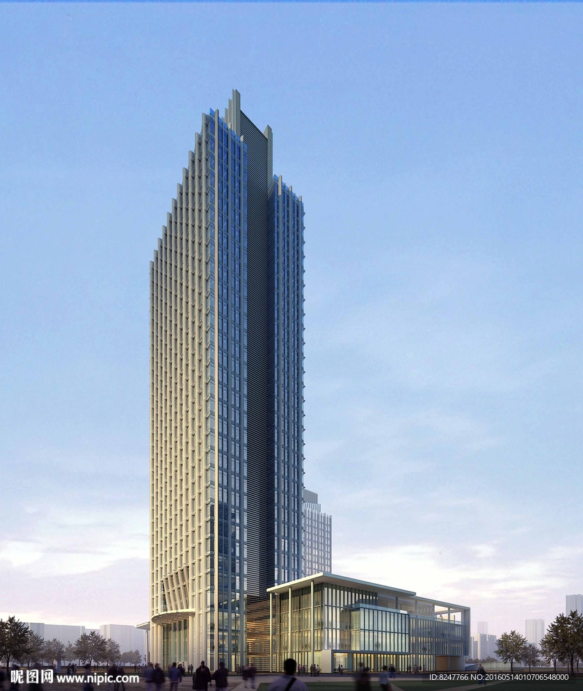 公建高层黄昏建筑效果图