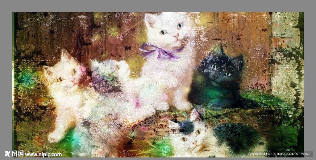 小猫油画