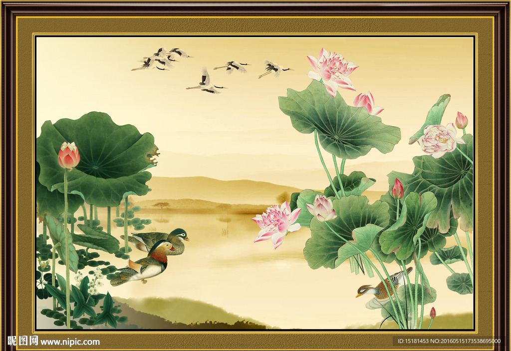 荷花壁画