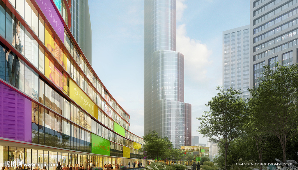 园林式购物街建筑效果图