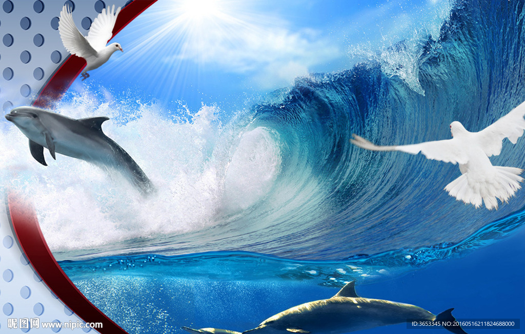 白鸽海浪海豚PSD高清3D素材