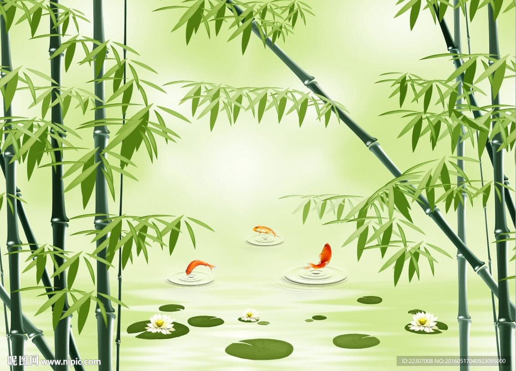 竹子荷花图