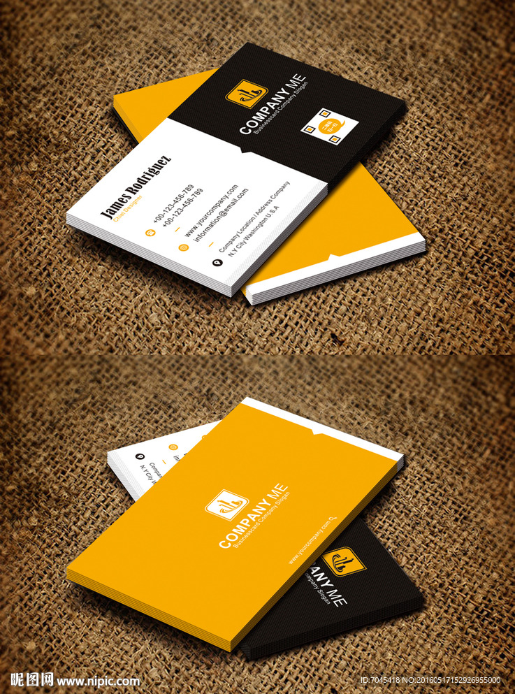 高档简洁黄色名片图片