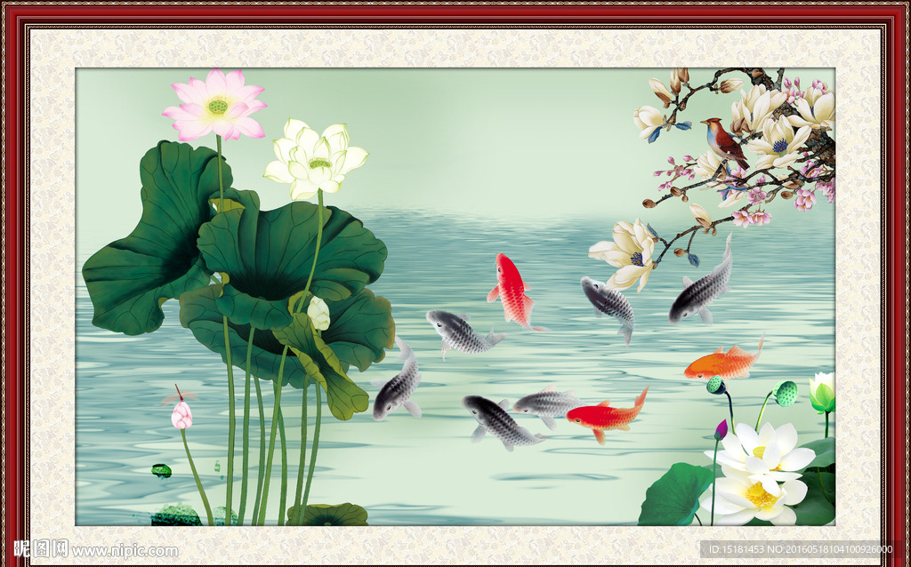 荷花鲤鱼图