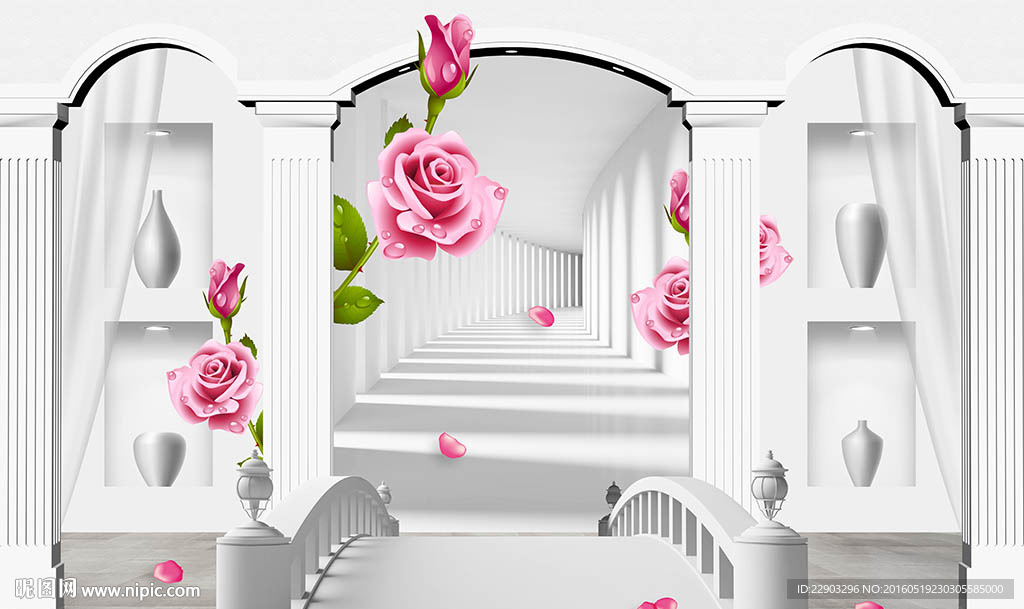 现代简约优雅玫瑰花朵背景墙