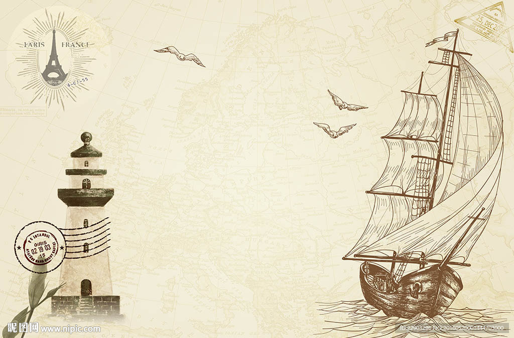 现代简约抽象帆船背景墙