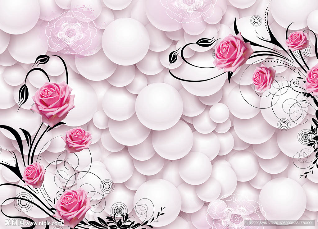 现代简约优雅粉红花朵背景墙