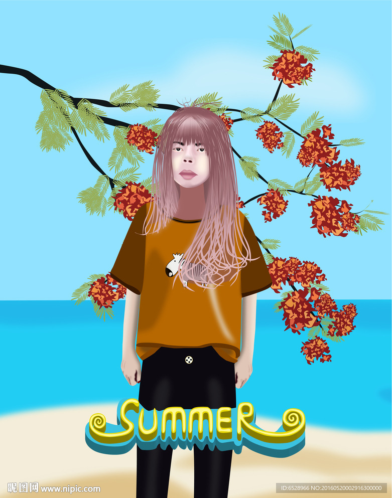 夏日卡通女孩插画