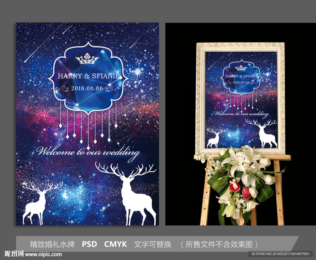 星空婚礼迎宾牌