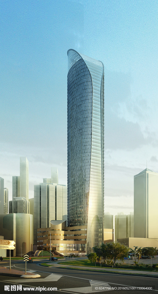 高层建筑黄昏建筑效果图