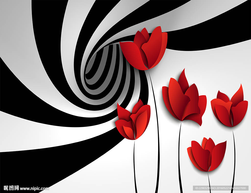 现代简约浪漫红色花朵背景墙