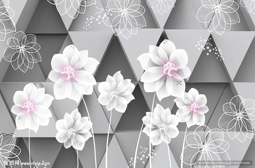 现代简约优雅白色花朵花卉背景墙
