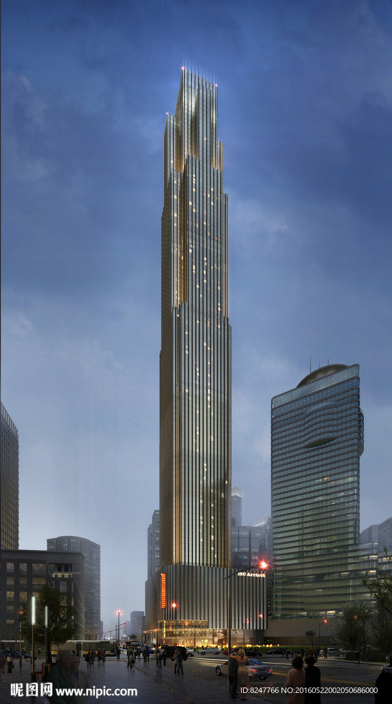 暴雨前的高层建筑夜景效果图