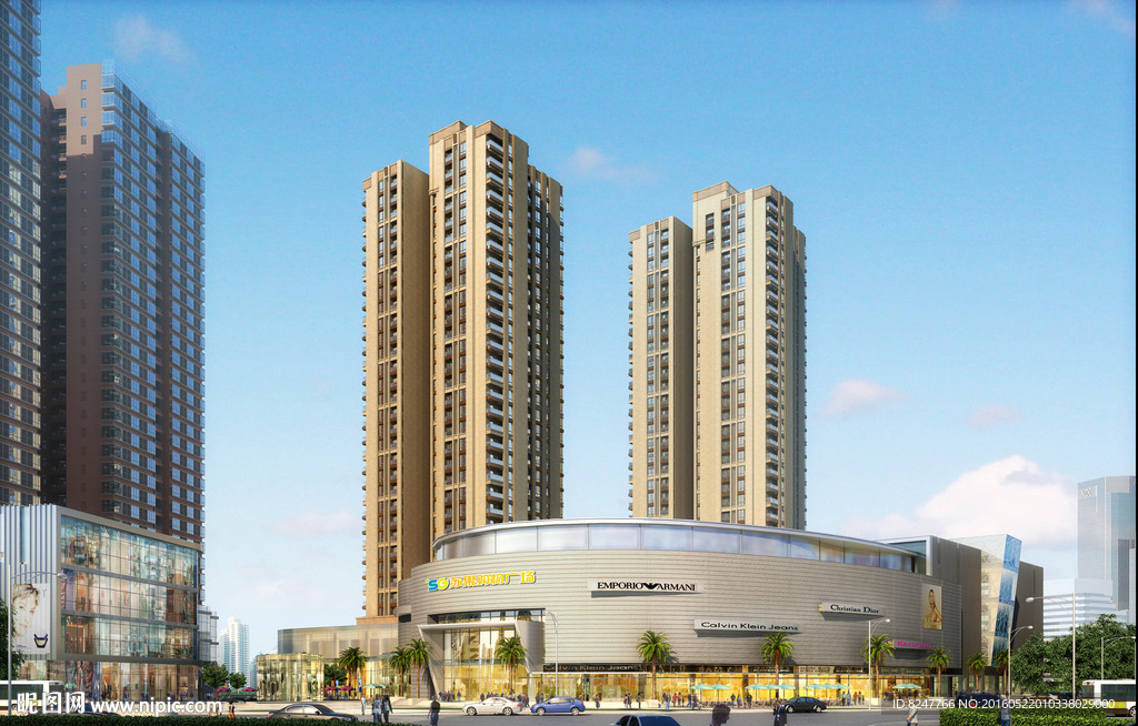 商业住宅一体化白天人视建筑效果