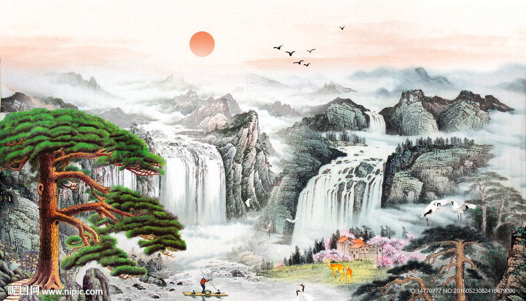 国画迎客松
