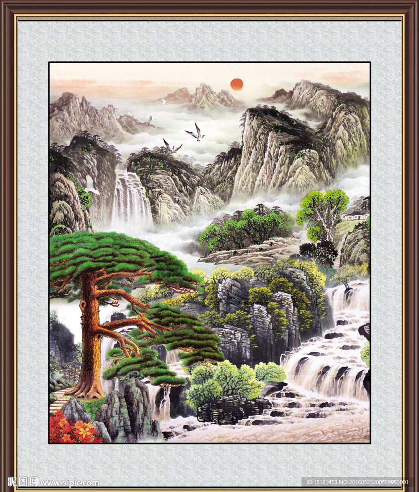国画山水迎客松