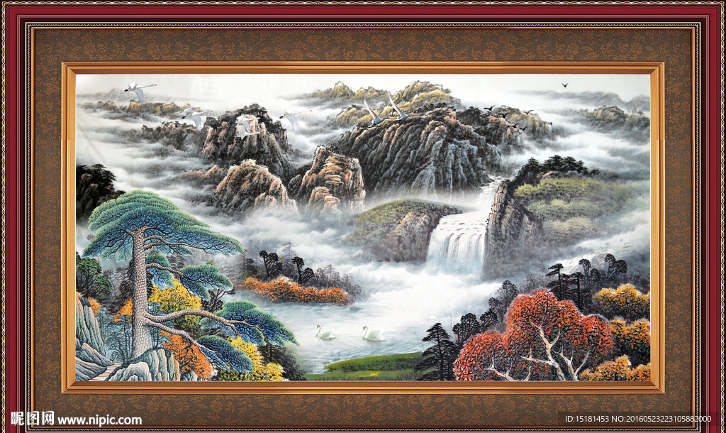 国画山水迎客松