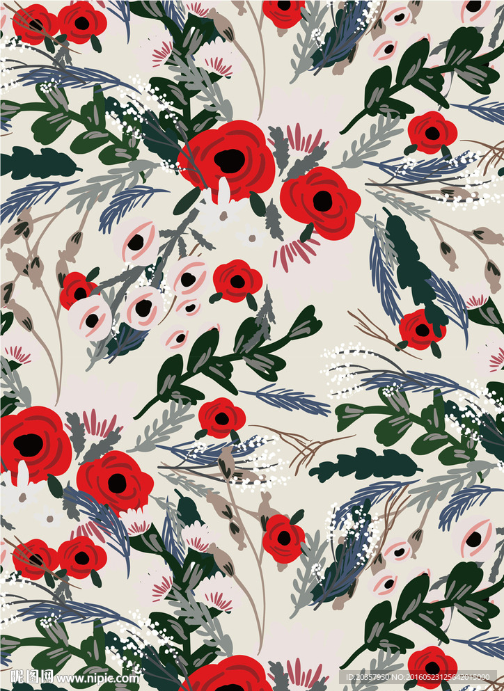 水彩花卉图案布艺家纺印花