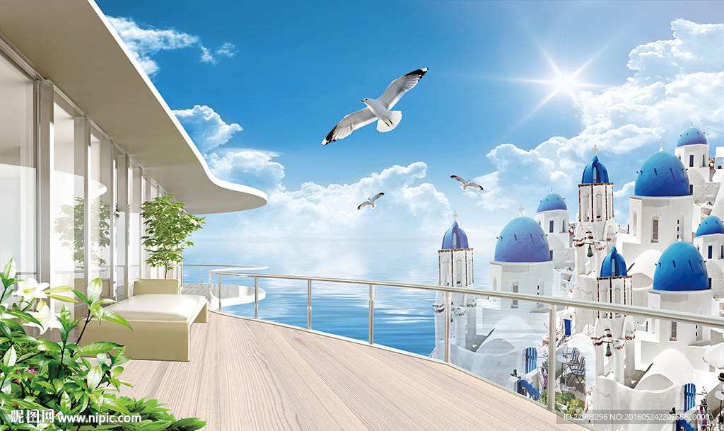 现代简约爱情海风景背景墙