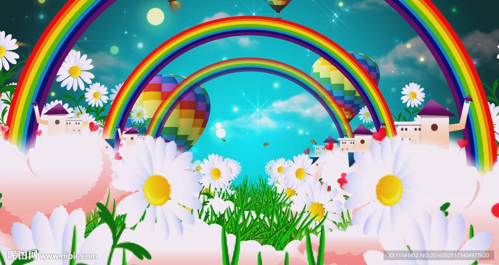 彩虹热气球景蝴蝶儿童节LED视