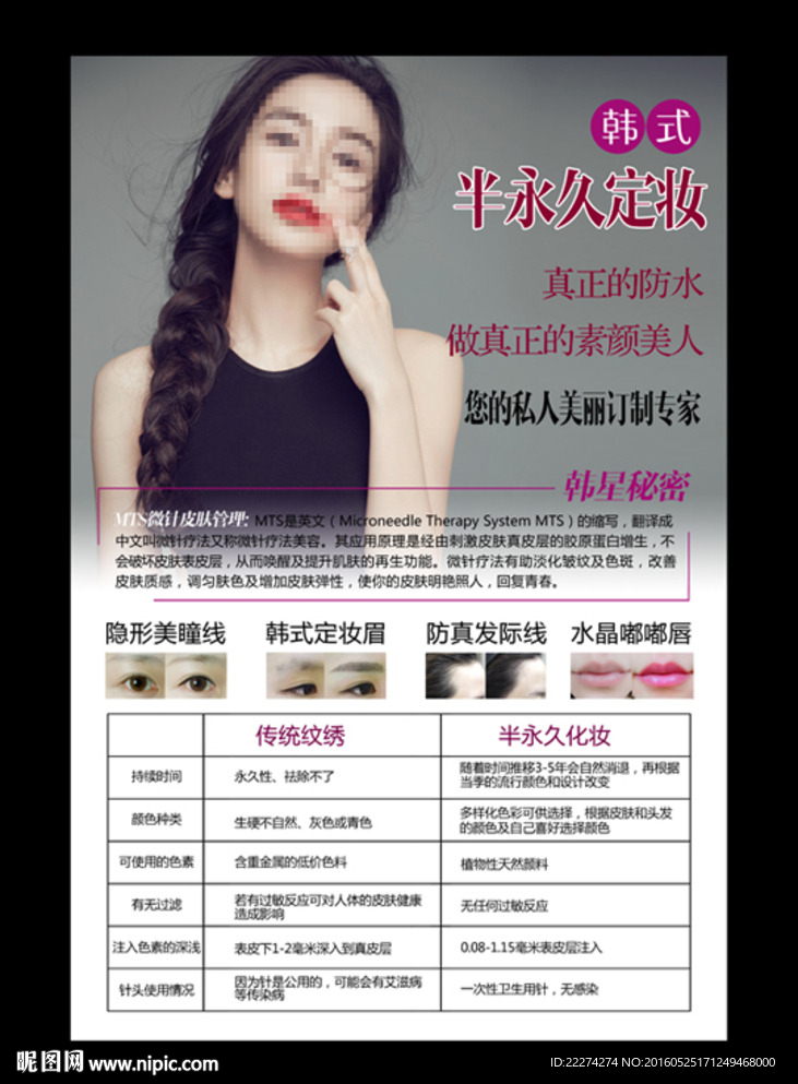 韩式半永久定妆纹绣对比写真挂画