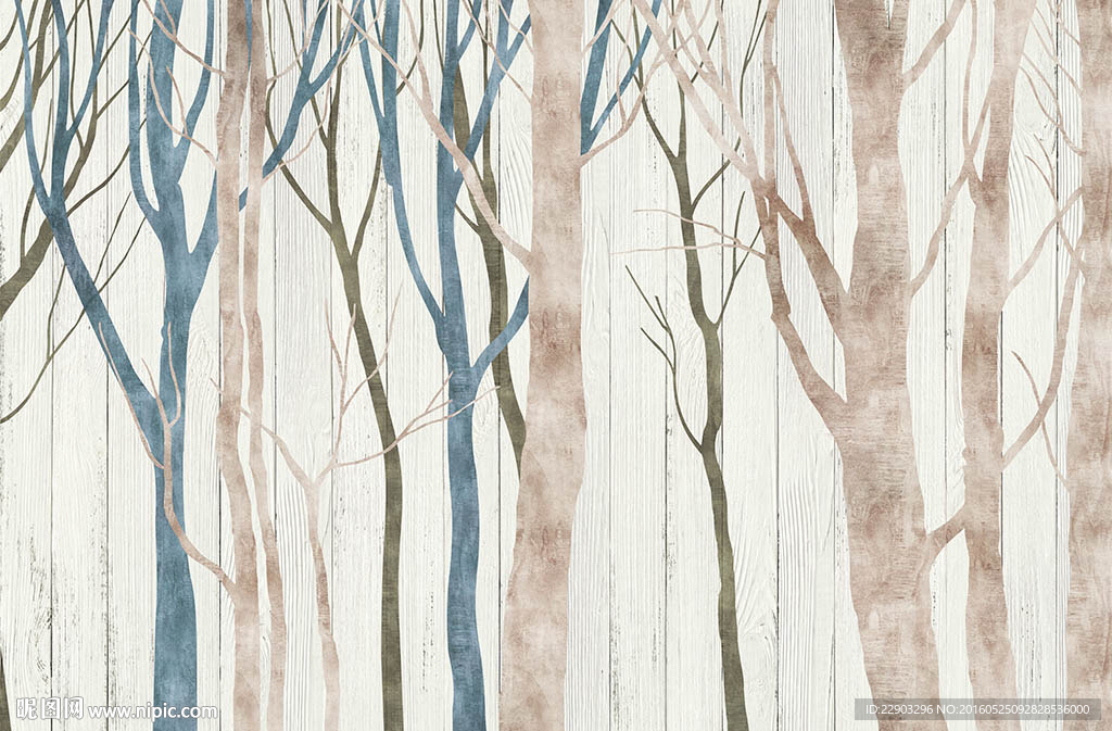现代简约抽象树木树林背景墙