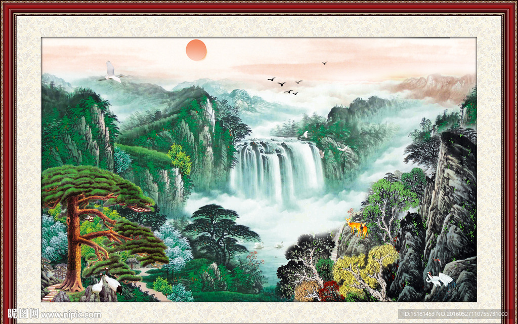 国画山水迎客松