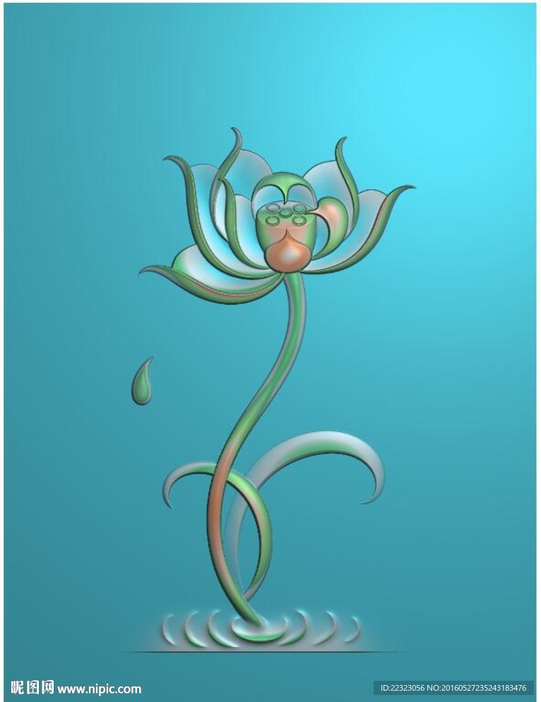 荷花莲蓬水滴挂件精雕灰度浮雕