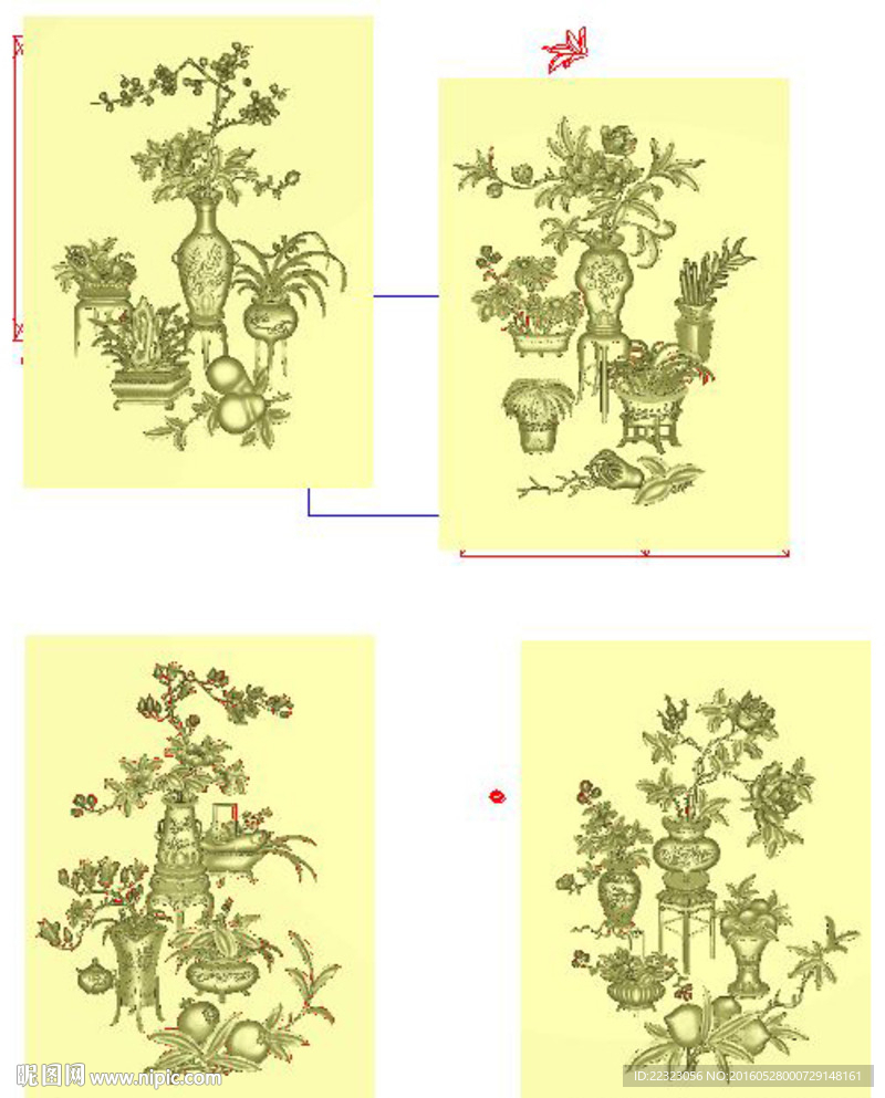 博古梅兰竹菊四季花瓶精雕浮雕