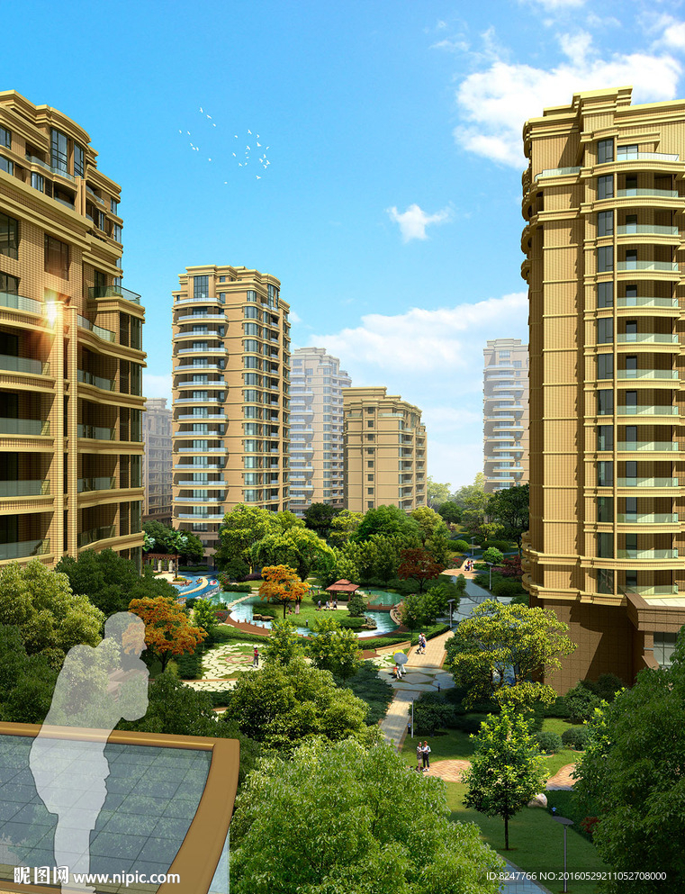 内廷花园式半鸟瞰建筑效果图