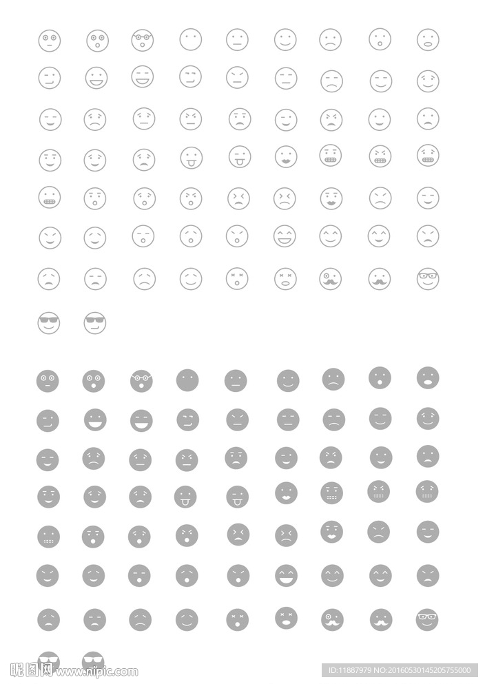 细线+实心Emoji表情相关图