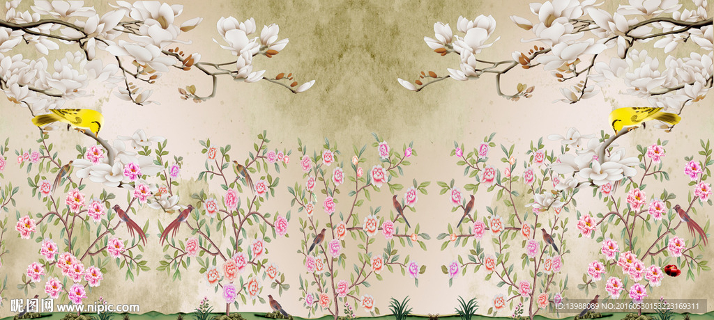 手绘装饰画壁纸背景墙